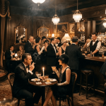 Ambiente elegante de bar clandestino estilo años veinte
